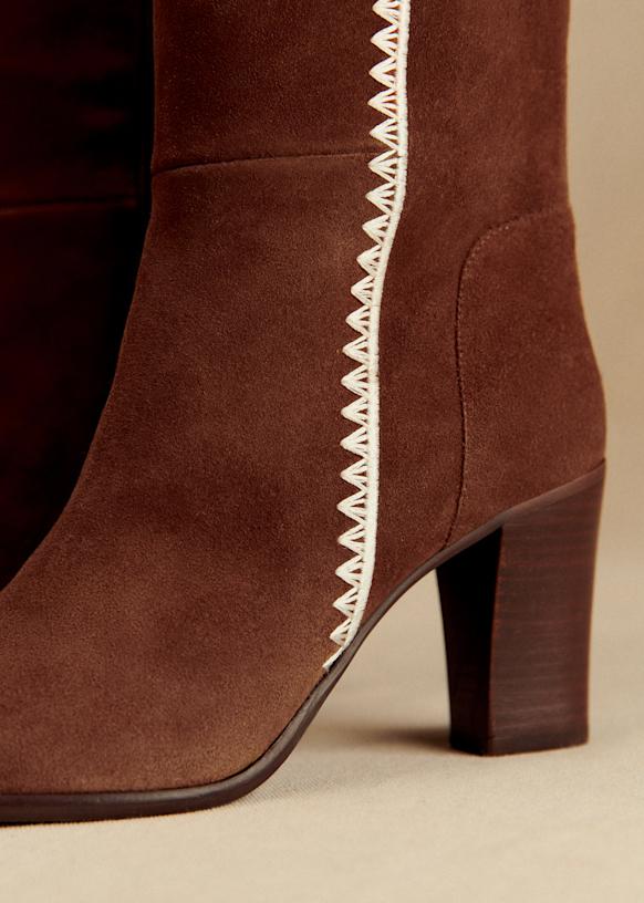 Nadia Thigh High Boots - Sézane x Baziszt - Chocolate with Ecru
