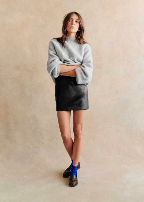 Jupe Harlow Noir Cuir d agneau Sezane