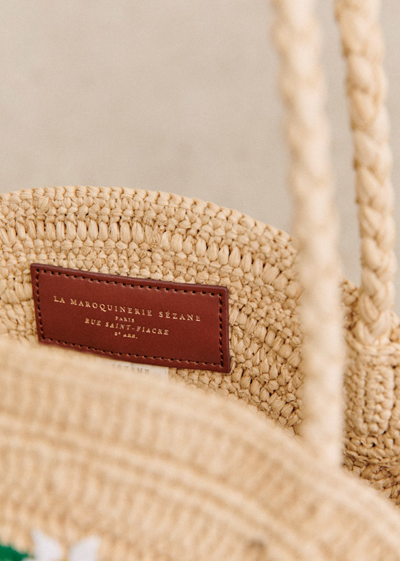 Juneバスケット - ナチュラル／フラワー刺繍 - ラフィア - Sézane