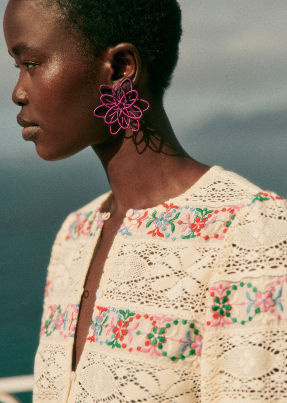 Cassandre Earrings - Coral - Raffia - Sézane