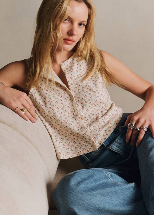 Loriane Top - Alicante Blue Print - Linen - Sézane