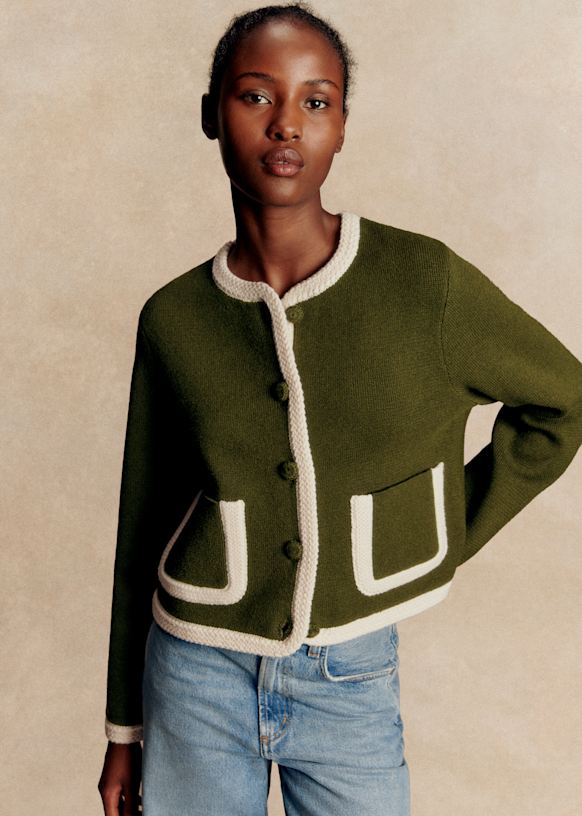 Auguste Jacket - Perfect Green/ Ecru - Merino Wool - Sézane