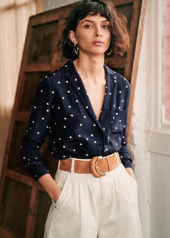 Florence Shirt - Ecru Dots Navy background - Cotton - Sézane