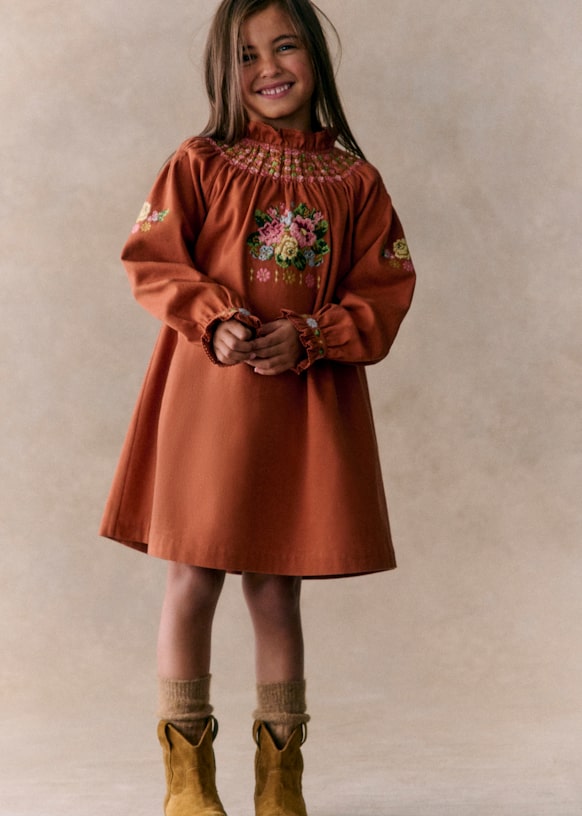 Suzanne Dress - Cinnamon / Multicoloured embroidery - Organic cotton -  organic textile - Szane