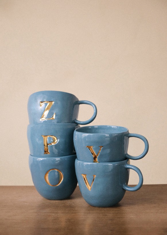 Sézane Maison - Appolline Blue Mug - Letter A - Ceramic - Sézane