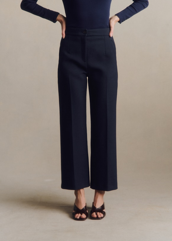 Martin クロップドストレートパンツ - ネイビー - ウール - Sézane