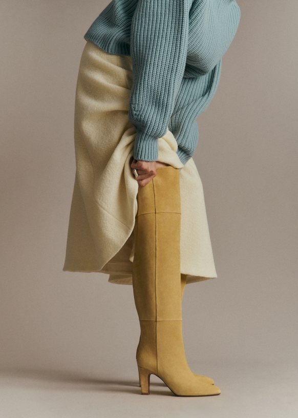Dolores High Thigh Boots - Flax Yellow - Split cowhide leather