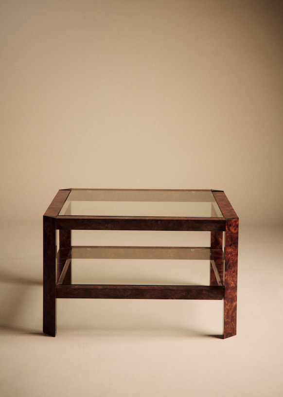 Table basse vintage carrée double plateau in glass