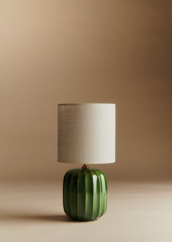 Small Traviata Table Lamp - Green - Sonate Lamp Shade - Ecru