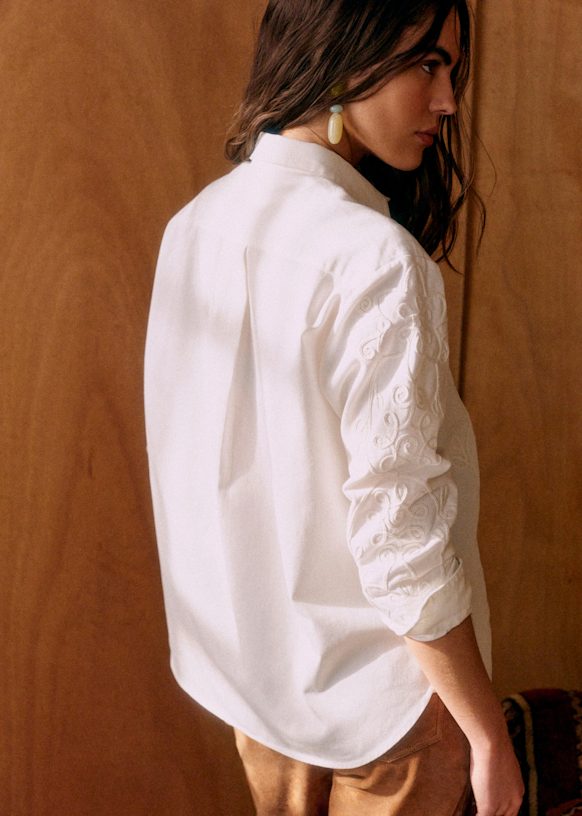 Maxy Shirt - Sézane x Lucia Vergara - Ecru with Daisy Embroidery