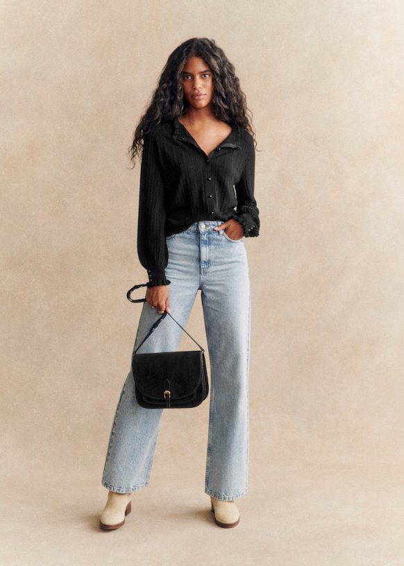 Large Roméo Bag - Denim Blue - Split cowhide leather - Sézane