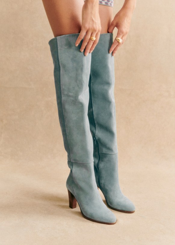 Anaelle Thigh High Boots Blue Bovine leather Sezane