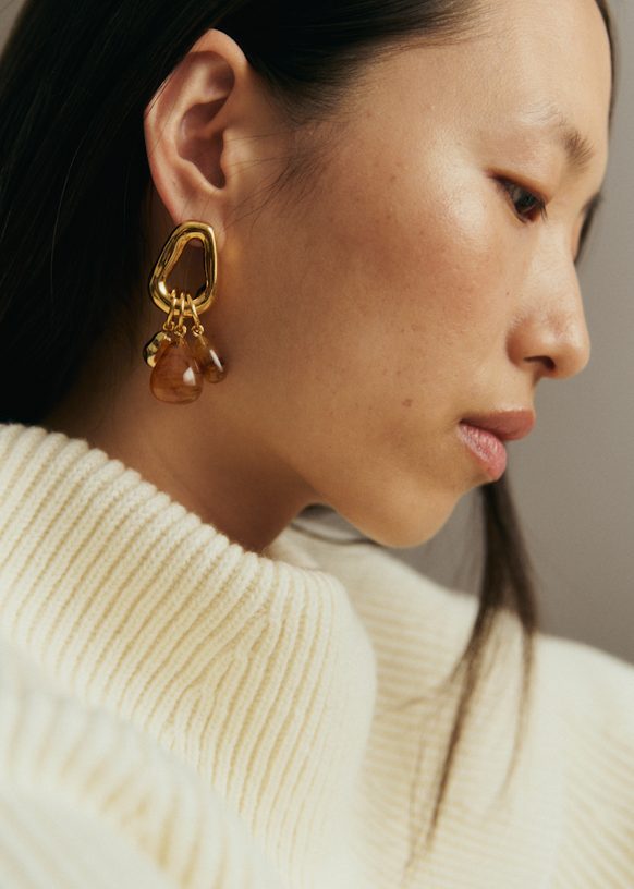 Sixtine Earrings - Gold And Brown - Majority recycled brass - Sézane