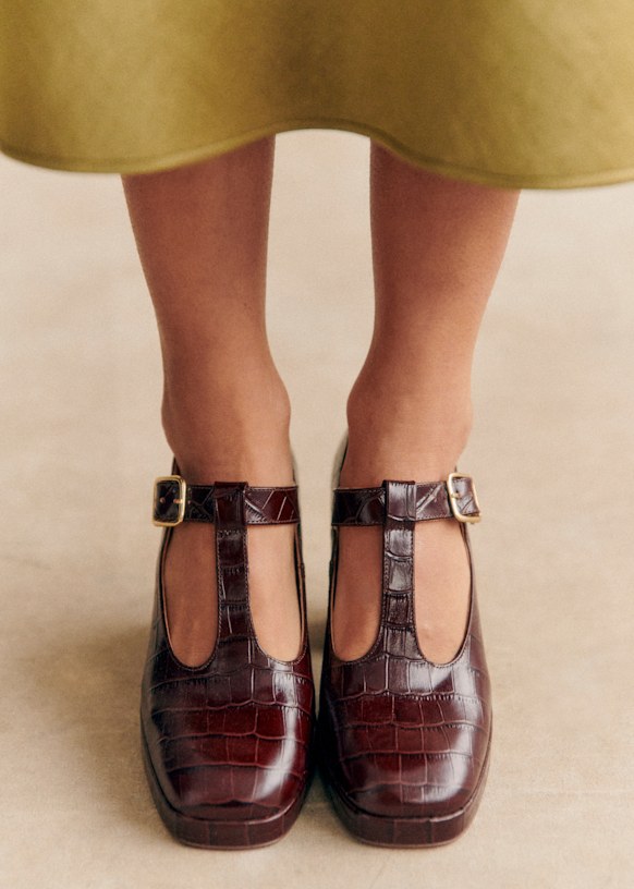 Monique High Mary Janes Brown croco Bovine leather Sezane