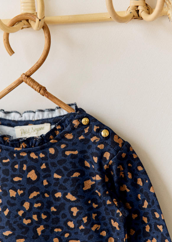 Inès TShirt Navy leopard Organic cotton organic textile Sézane