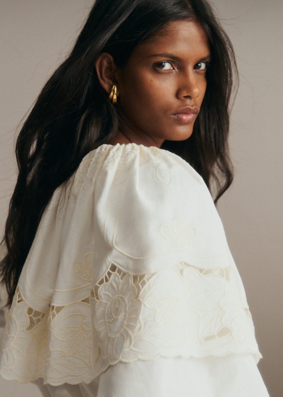 Clie Shirt - Placed Ecru Embroidery - Organic Cotton - Sézane