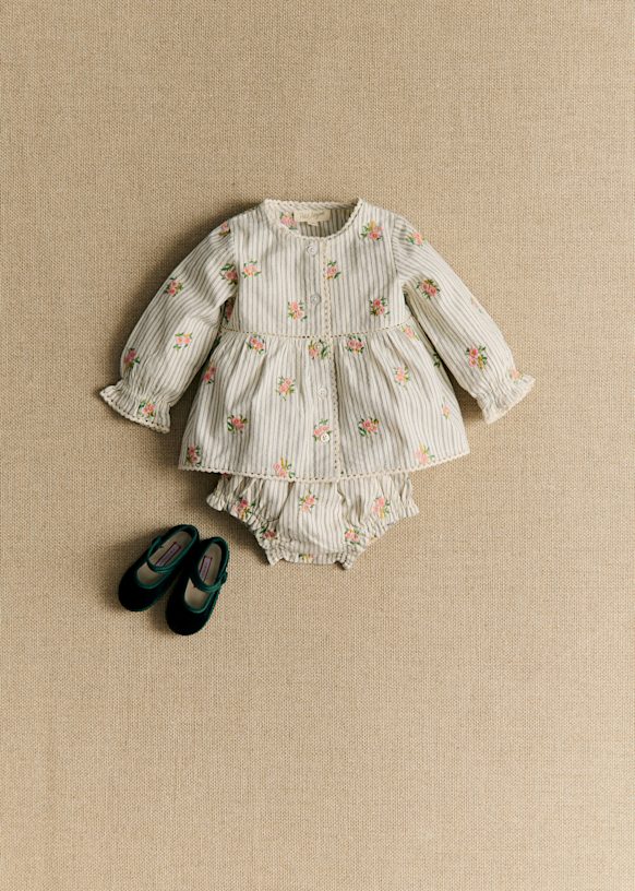新品caramel vintage floral Bloomer 12m Yellow Floral Short Sleeve Round Neck Midi Dress - Petallush