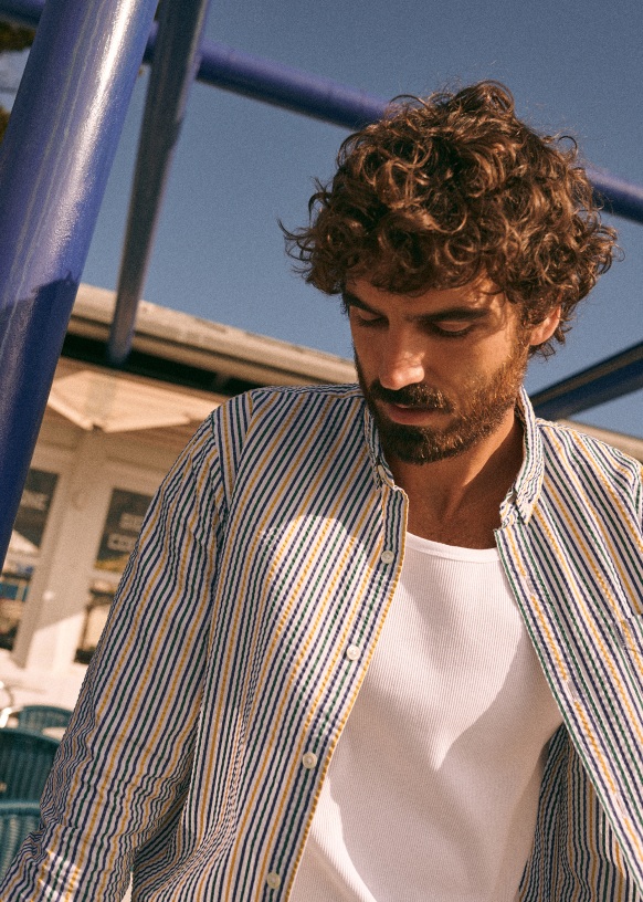 Charlie Seersucker Shirt - White Multicoloured Stripes