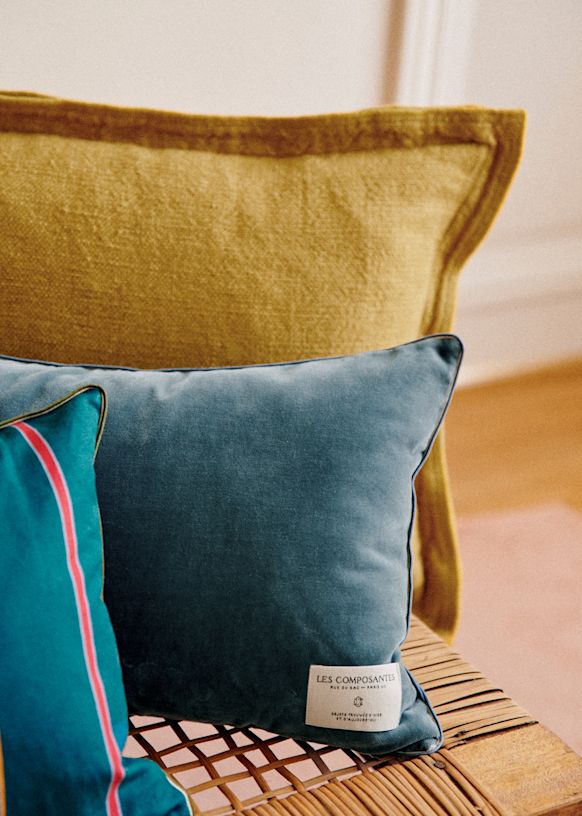 Velvet Edition Cushion Small Model Blue Cotton Sezane