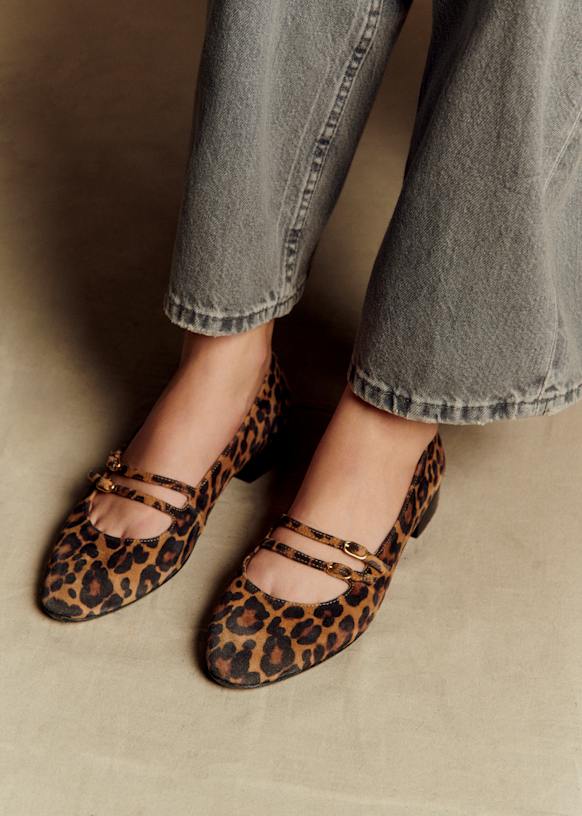 【SEZANE】パリ発！大人気上質レザー繊細編み込みバレエシューズ Ninon Low Ballerinas - Leopard - Split cowhide leather - Sézane