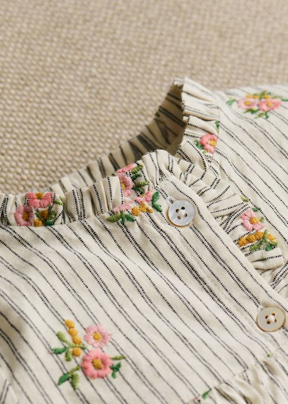 Romy Dress - Stripes with Floral Embroidery - Organic cotton