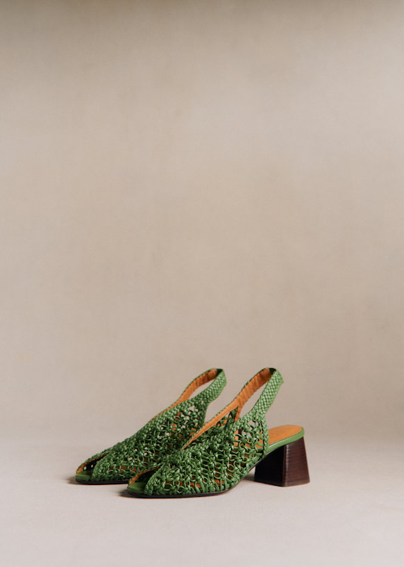 Enora Sandals - Braided Bright Green - Goat Leather - Sézane