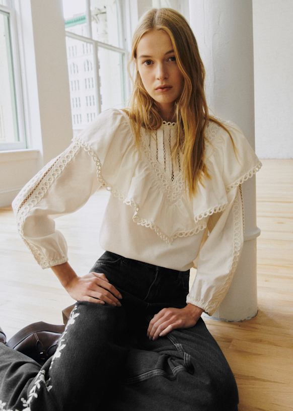 SÉZANE レースブラウス 安心の関税込】セザンヌ 美しい 刺繍レース コットン ブラウス (SEZANE