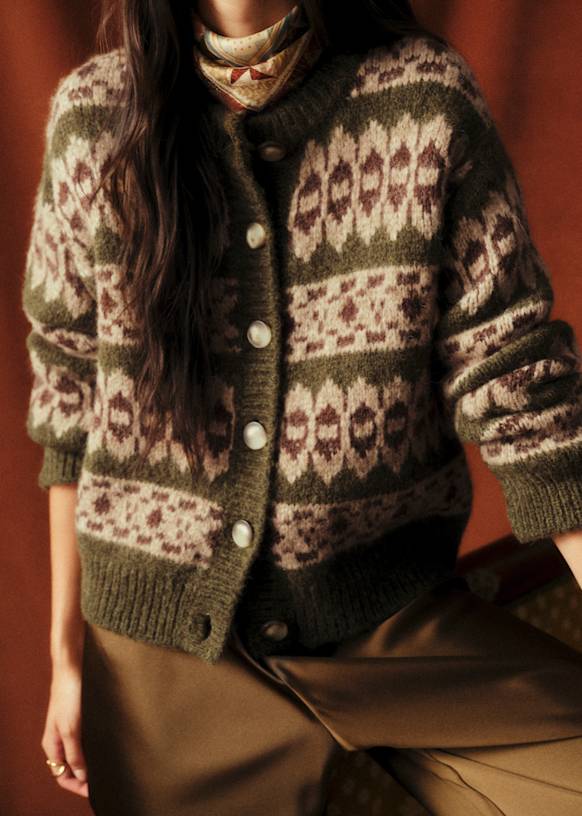 Thomas Cardigan - Sézane x Baziszt - Khaki Jacquard - Alpaca - Sézane