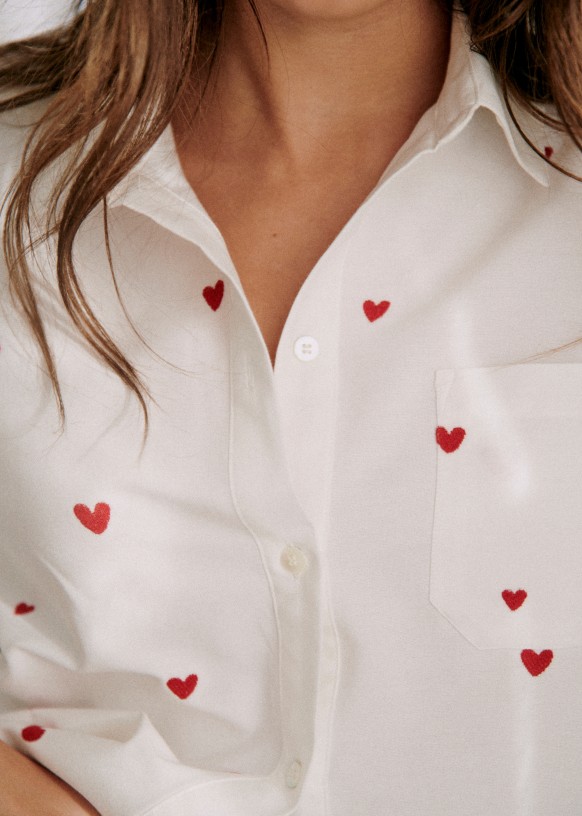Tomboy Shirt Embroidered red hearts - Cotton - Sézane