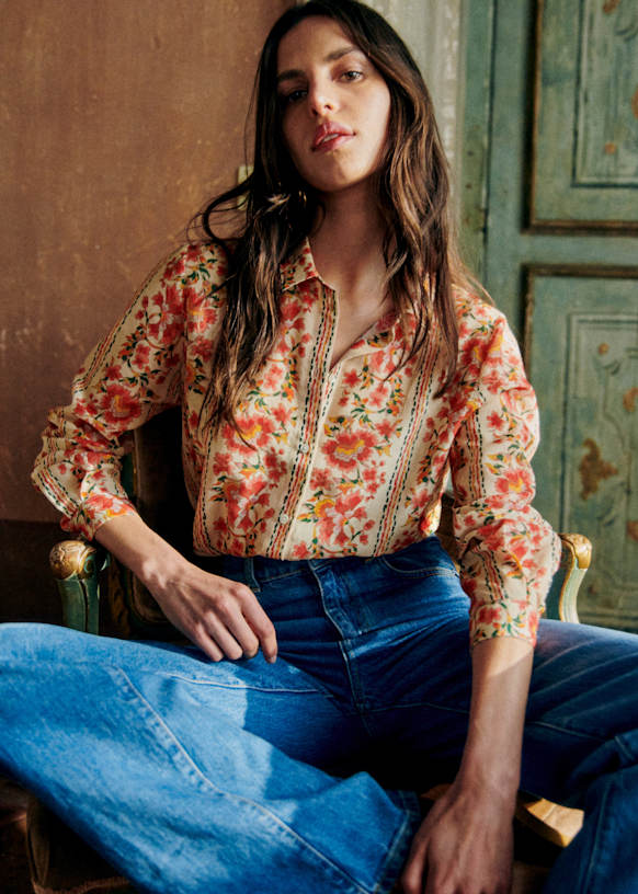 Sezane セザンヌ Pierro シャツ　38サイズ　M シルク100% Pierro Shirt - Sana Print - 0rganic cotton - textile made