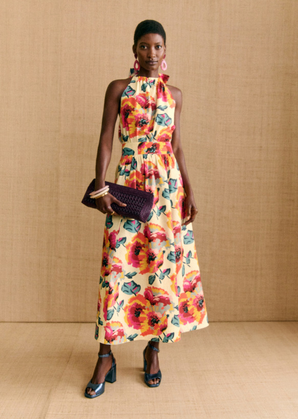 新品❤️ Sézane セザンヌ x Momoni 刺繍ロングスカート Adrianna Skirt - Sézane x Momonì - Maxi Flowers Ecru Background