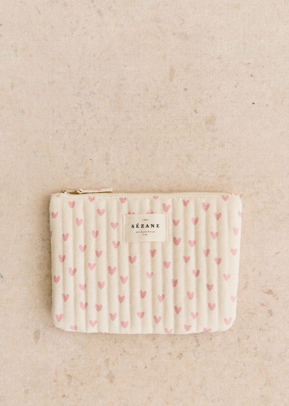 Flat Pouch Pink Little Hearts Recycled cotton Sezane