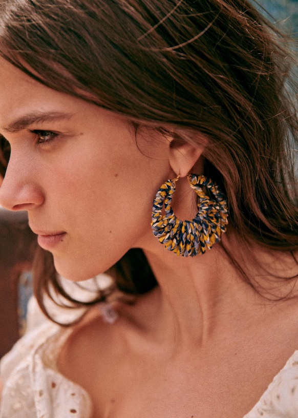 Amany Hoop Earrings Bandana blue Mix Woven Sézane
