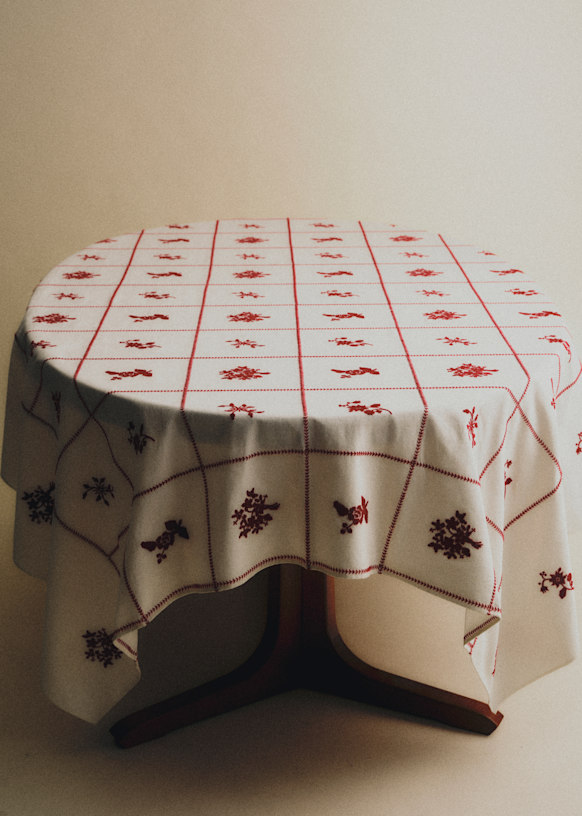 Nappe Brodée - Ecru Broderie Framboise - Epi de Blé - Coton - Sézane