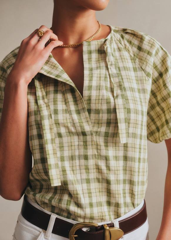 Florica Blouse - Green Check - Linen - Sézane