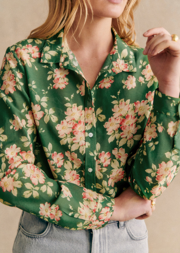 Cotton Button Front Shirt - Floral Bunches
