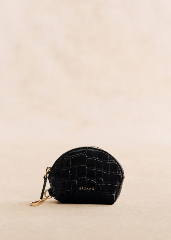 Sacha Coin Purse Black crocodile print Bovine leather Sezane