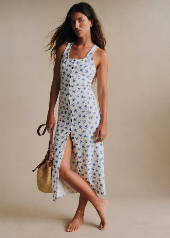 Fabiola Dress - Cream/ Navy - Organic cotton - organic textile - Szane