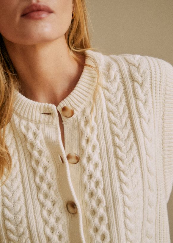 Sezane カーディガン　XS Roxane Cardigan - Ecru - Wool - Sézane