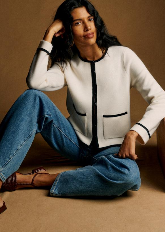 Brielle Cardigan - Ecru / Black - Merino Wool - Sézane