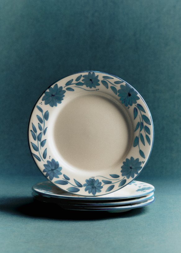 Set of 4 dessert plates - Garden Flowers - Vintage Blue - Sézane