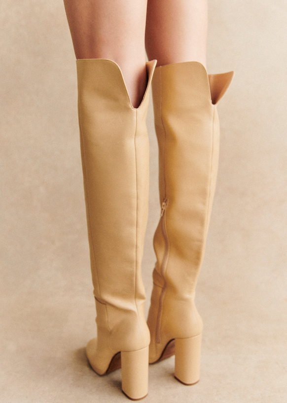 Apolline Thigh High Boots - Smooth Sand - Sézane