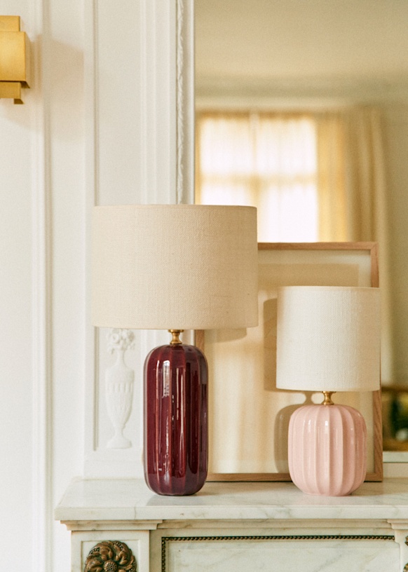 Small Traviata Table Lamp - Pink - Sonate Lamp Shade - Ecru