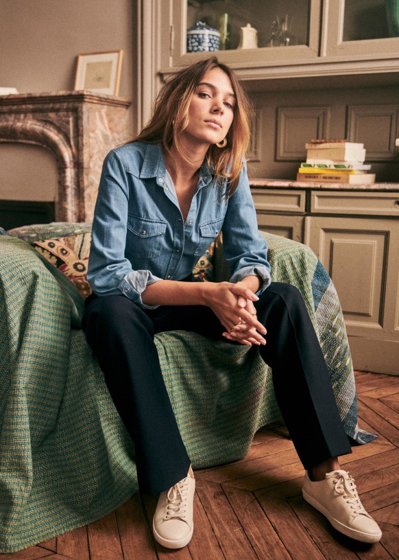 César パンツ - ネイビー - ウール混紡 - Sézane