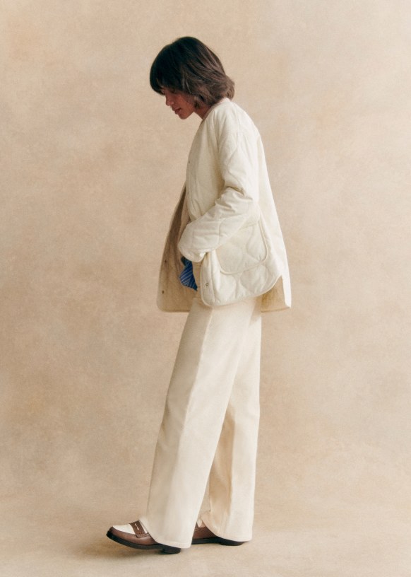 セザンヌ◆SEZANE◆Farel キルティングジャケット ライトブルー Farel Jacket - Ecru blue check - Wool - Sézane