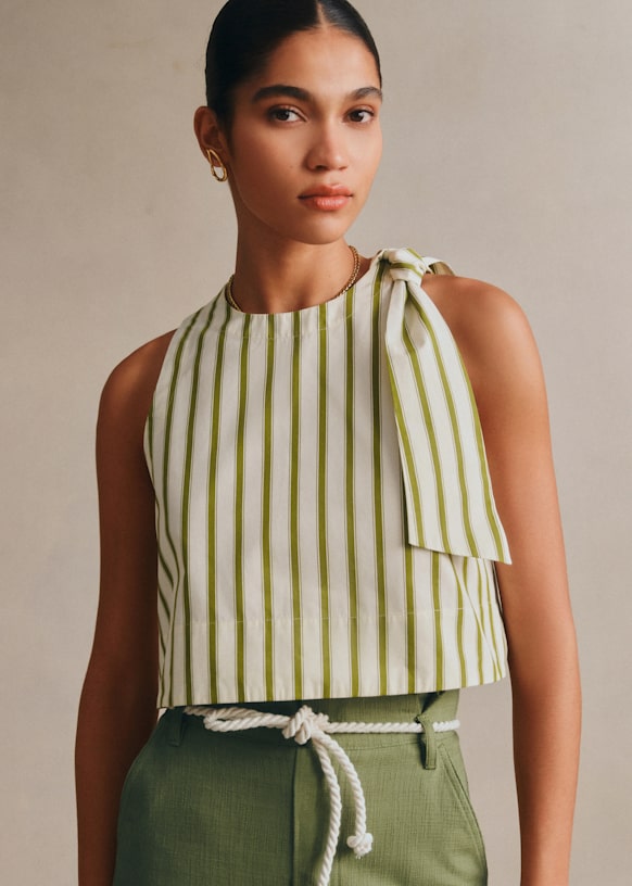 Blouse Loren - Écru Rayures Kaki