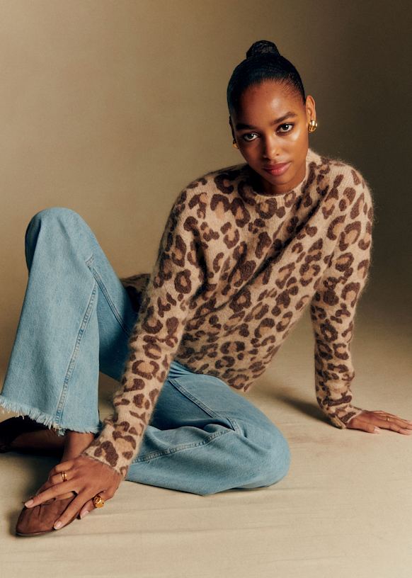 Gina Jumper - Leopard Print Pale Background - Kid mohair - Sézane