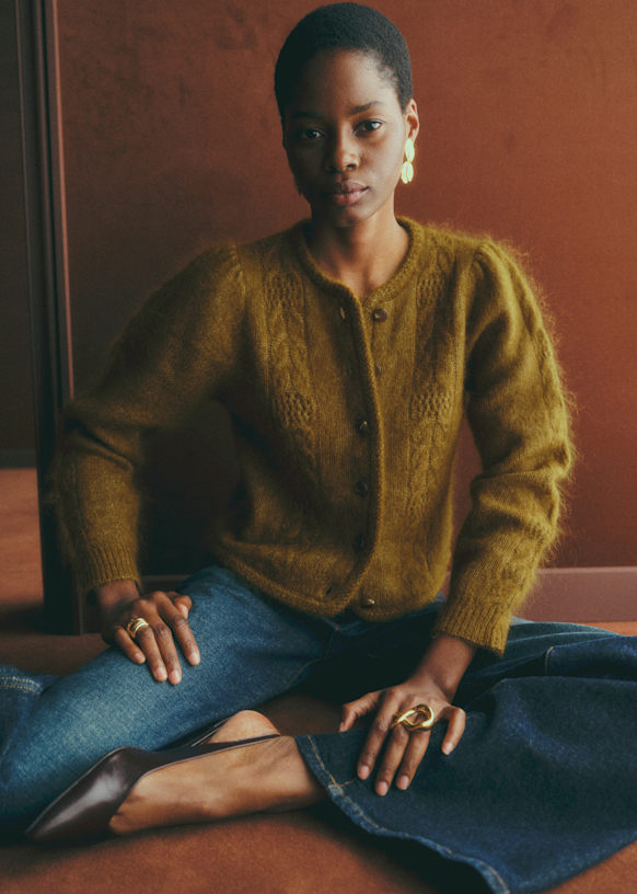 【未使用】SEZANE カーディガン　モヘア Evi カーディガン - オリーブグリーン - キッドモヘア - Sézane