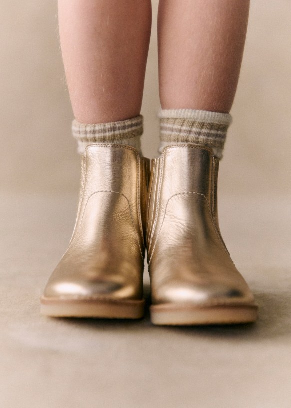 Thea Boots Smooth Gold Crackled metallic goatskin leather Sezane