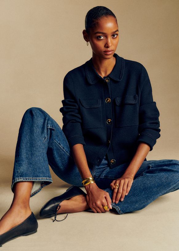 Betty Cardigan - Navy Crochet - Merino Wool - Sézane